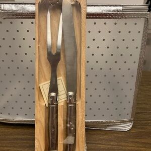 Languiore Stainless Steel Carving Set with Brown Handles